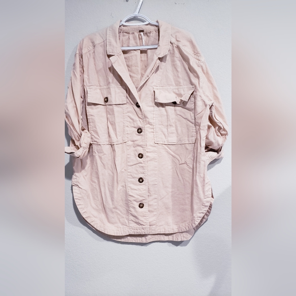Free People Sunshine in My Pockets Button Down Long Sleeves Oversised Shirt L
